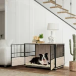 Meuble cage pour chien PawHut 100 cm, cage pour chien avec fonction table d’appoint d’intérieur avec portes – Image 2