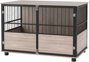 Meuble cage pour chien PawHut 100 cm, cage pour chien avec fonction table d’appoint d’intérieur avec portes