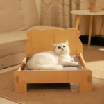 Lit en bois pour chat et chien avec motif ours en peluche, mobilier confortable pour animaux d’intérieur, design durable du sol au plafond | PetsAreLife – Image 3